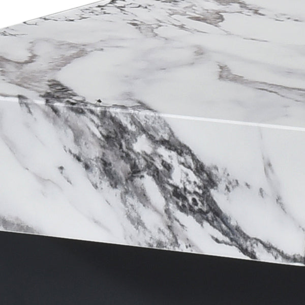 RUYA Table basse carrée marbre d'ingénierie blanc socle noir