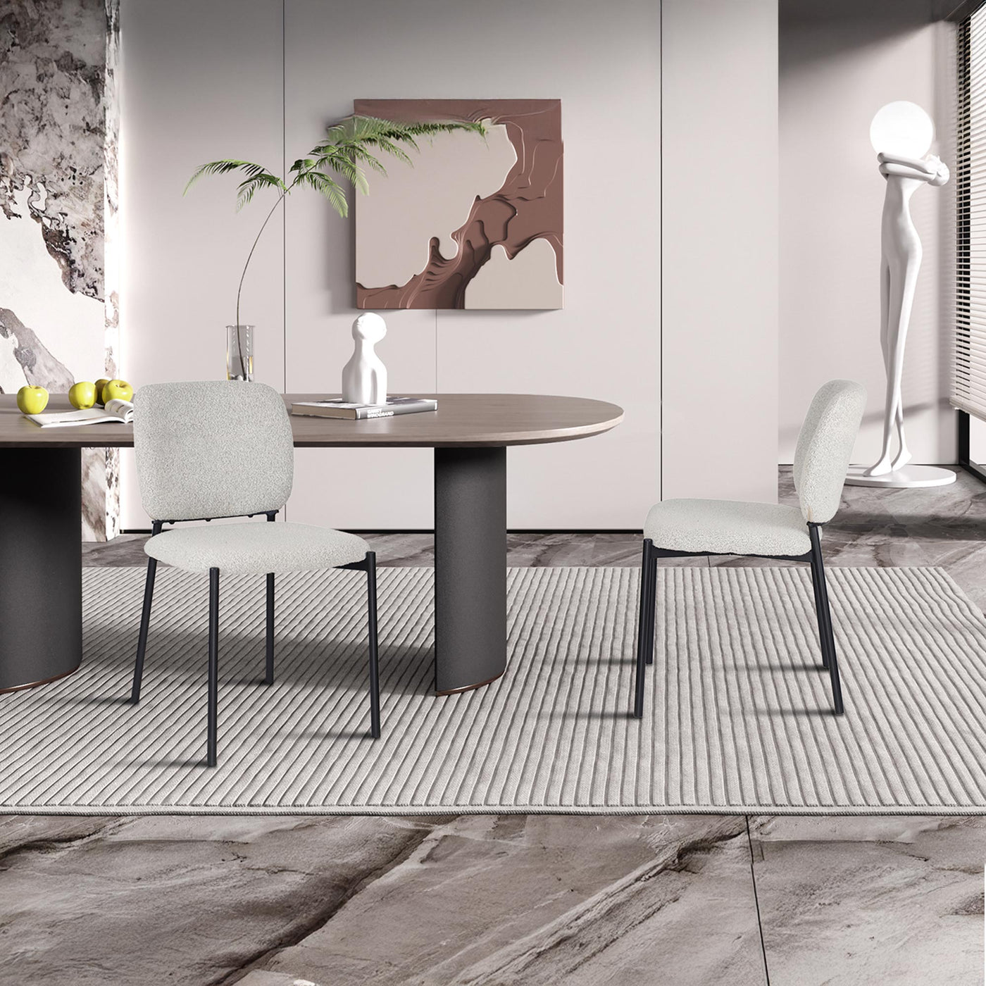 SAFIA Lot de 2 chaises en tissu beige piètement métal noir