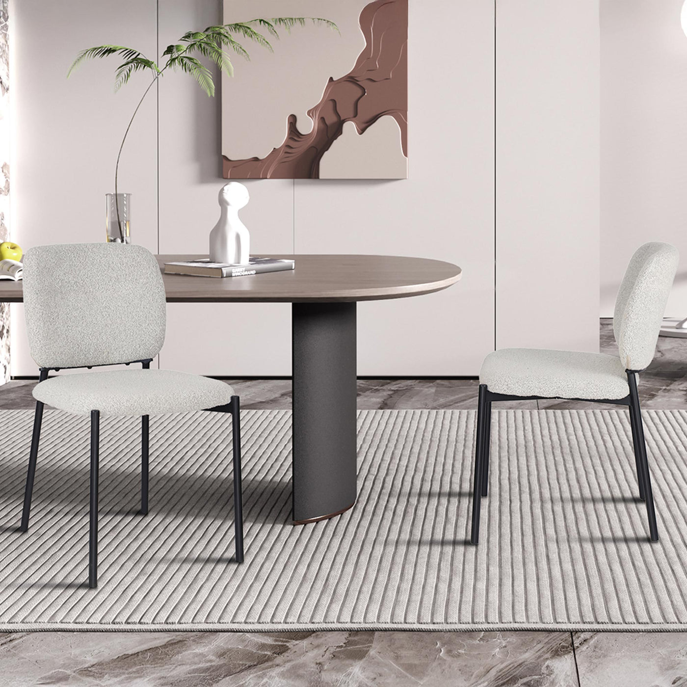 SAFIA Lot de 2 chaises en tissu beige piètement métal noir
