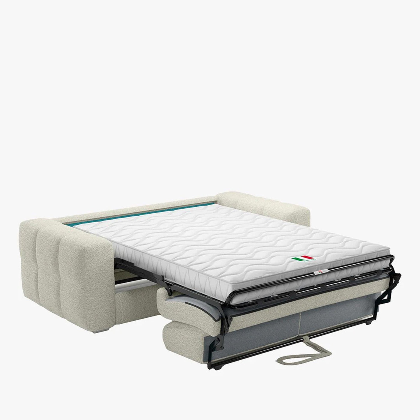 SAMINA Canapé 3 places convertible en tissu bouclette beige matelas Memory 14 cm - Canapés convertibles - Mobilier Deco