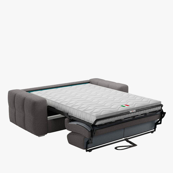 SAMINA Canapé 3 places convertible en tissu bouclette gris foncé matelas Memory 14 cm