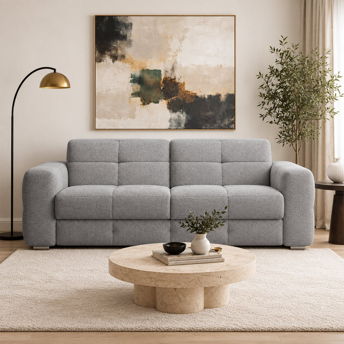 SAMINA Canapé 3 places convertible en tissu bouclette gris matelas Memory 14 cm