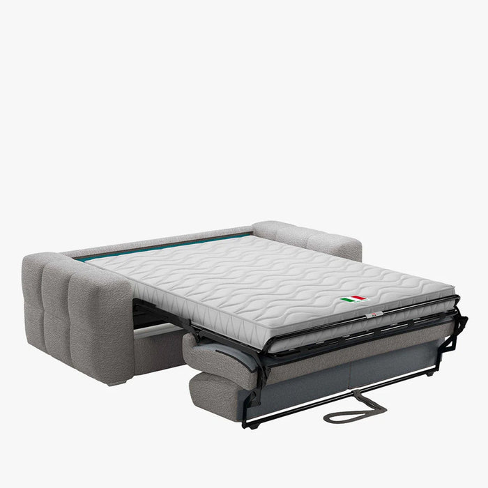 SAMINA Canapé 3 places convertible en tissu bouclette gris matelas Memory 14 cm