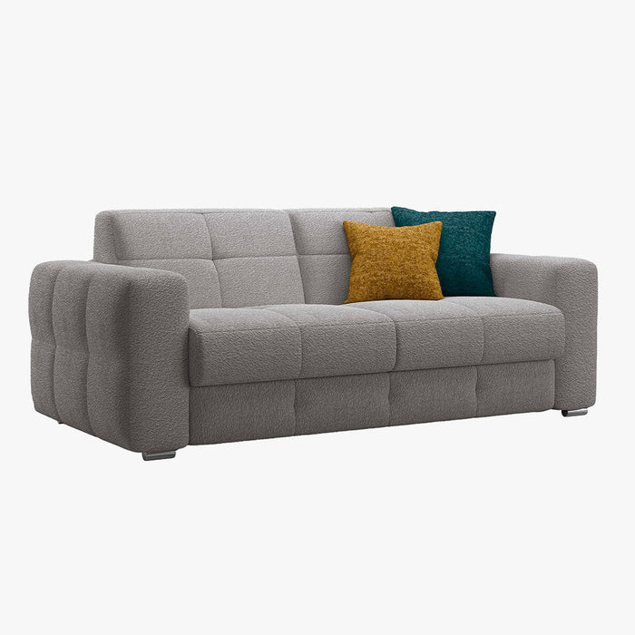 SAMINA Canapé 3 places convertible en tissu bouclette gris matelas Memory 14 cm