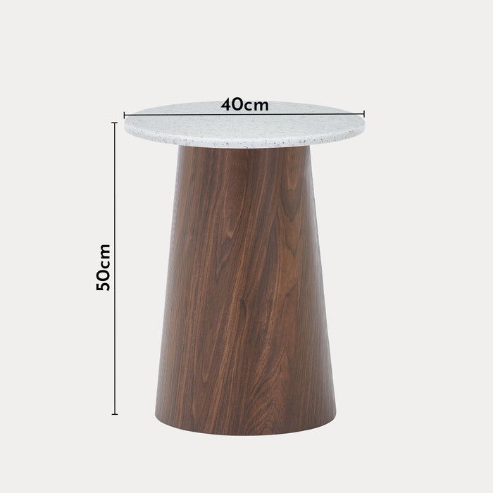 SANA - 40 Table d'appoint en marbre composite pieds couleur bois foncé D40 cm
