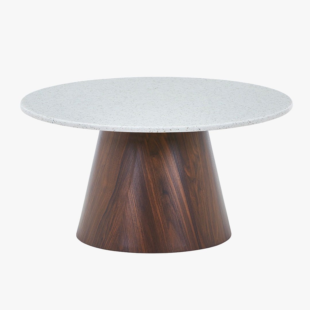 SANA - 80 Table basse ronde en marbre composite pieds couleur bois foncé  D80 cm - Table basse - Mobilier Deco