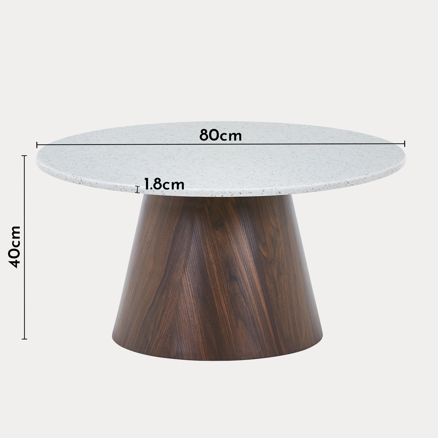 SANA - 80 Table basse ronde en marbre composite pieds couleur bois foncé  D80 cm