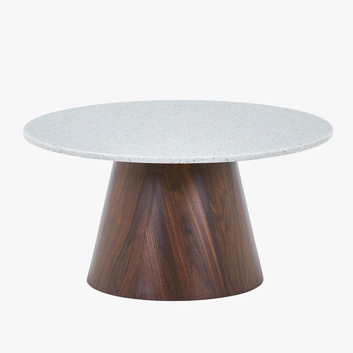 SANA - 80 Table basse ronde en marbre composite pieds couleur bois foncé  D80 cm – Table basse – vue 2
