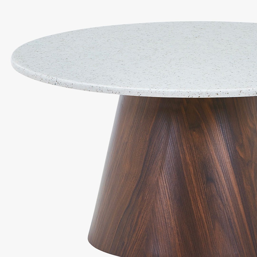 SANA - 80 Table basse ronde en marbre composite pieds couleur bois foncé  D80 cm - Table basse - Mobilier Deco