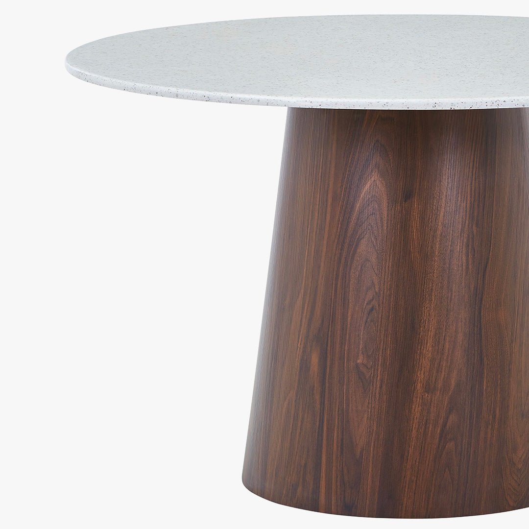 SANA XL Table à manger ronde en marbre composite pieds couleur bois foncé  120 cm - Table à manger - Mobilier Deco