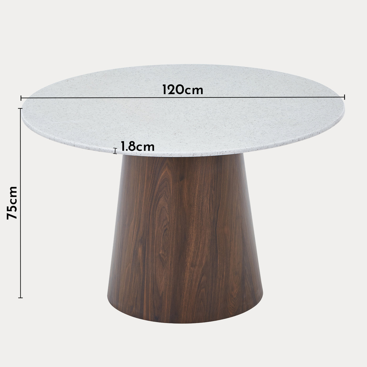 SANA XL Table à manger ronde en marbre composite pieds couleur bois foncé  120 cm