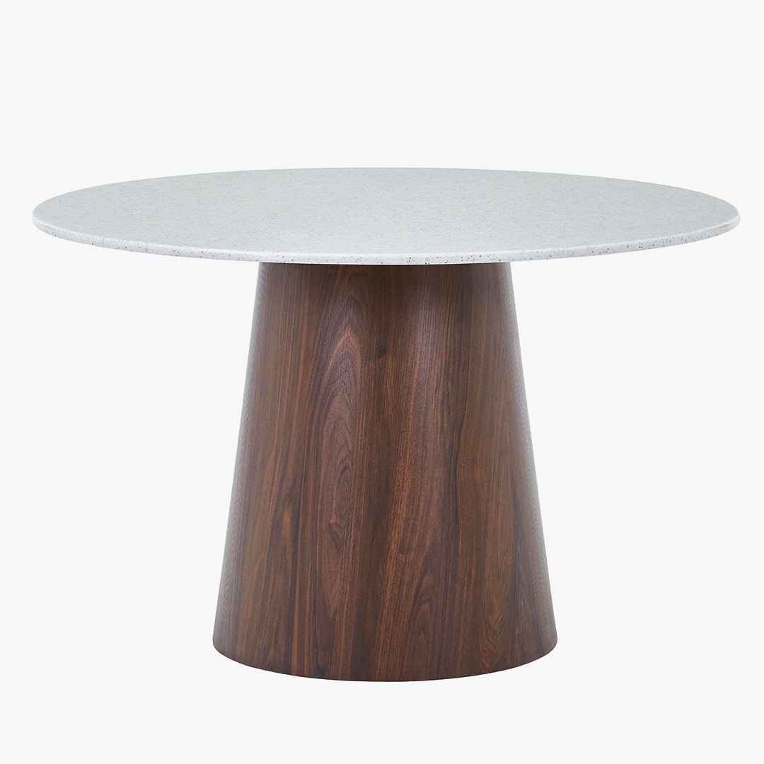 SANA XL Table à manger ronde en marbre composite pieds couleur bois foncé  120 cm - Table à manger - Mobilier Deco