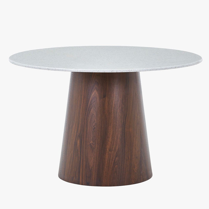SANA XL Table à manger ronde en marbre composite pieds couleur bois foncé  120 cm