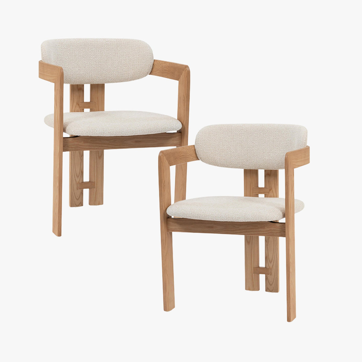 SANDRA Lot de 2 chaises de repas en tissu beige pieds en chêne massif clair - Mobilier Deco