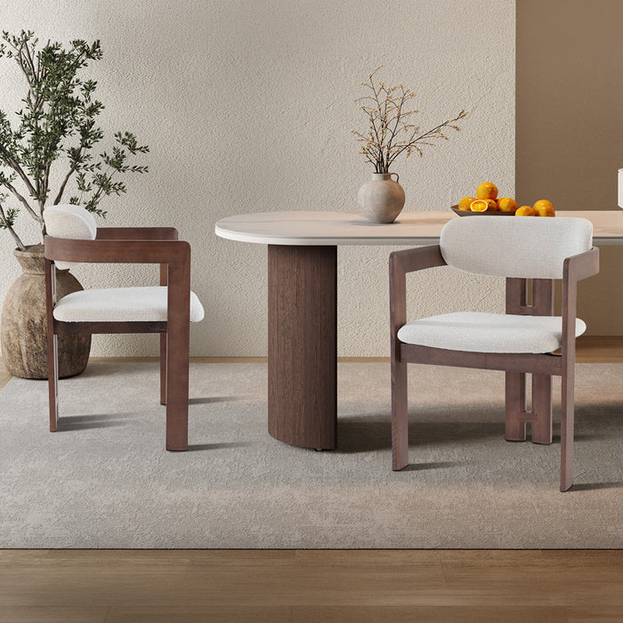 SANDRA  Lot de 2 chaises de repas en tissu beige pieds en chêne massif foncé Mobilier Deco
