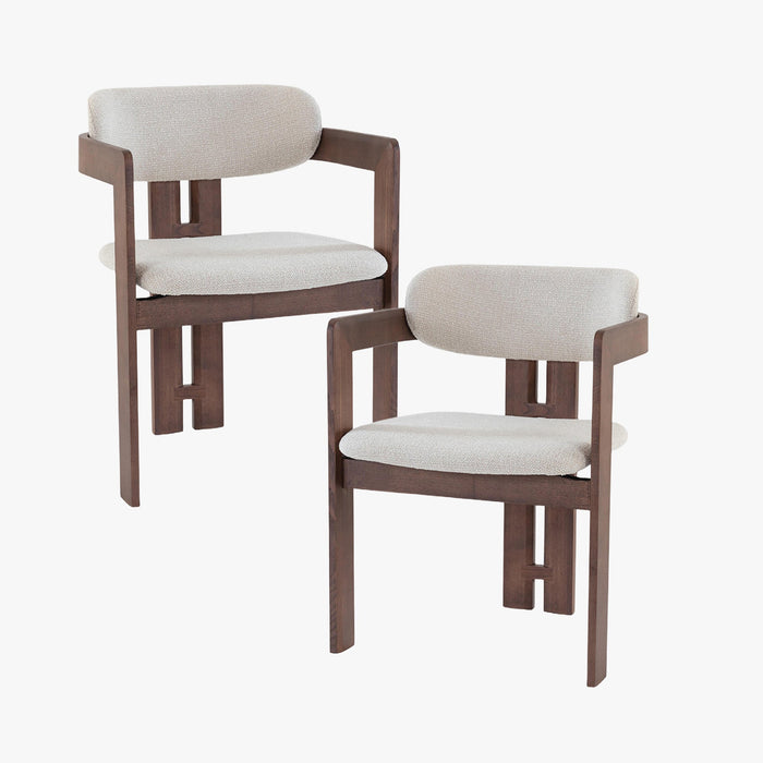SANDRA  Lot de 2 chaises de repas en tissu beige pieds en chêne massif foncé