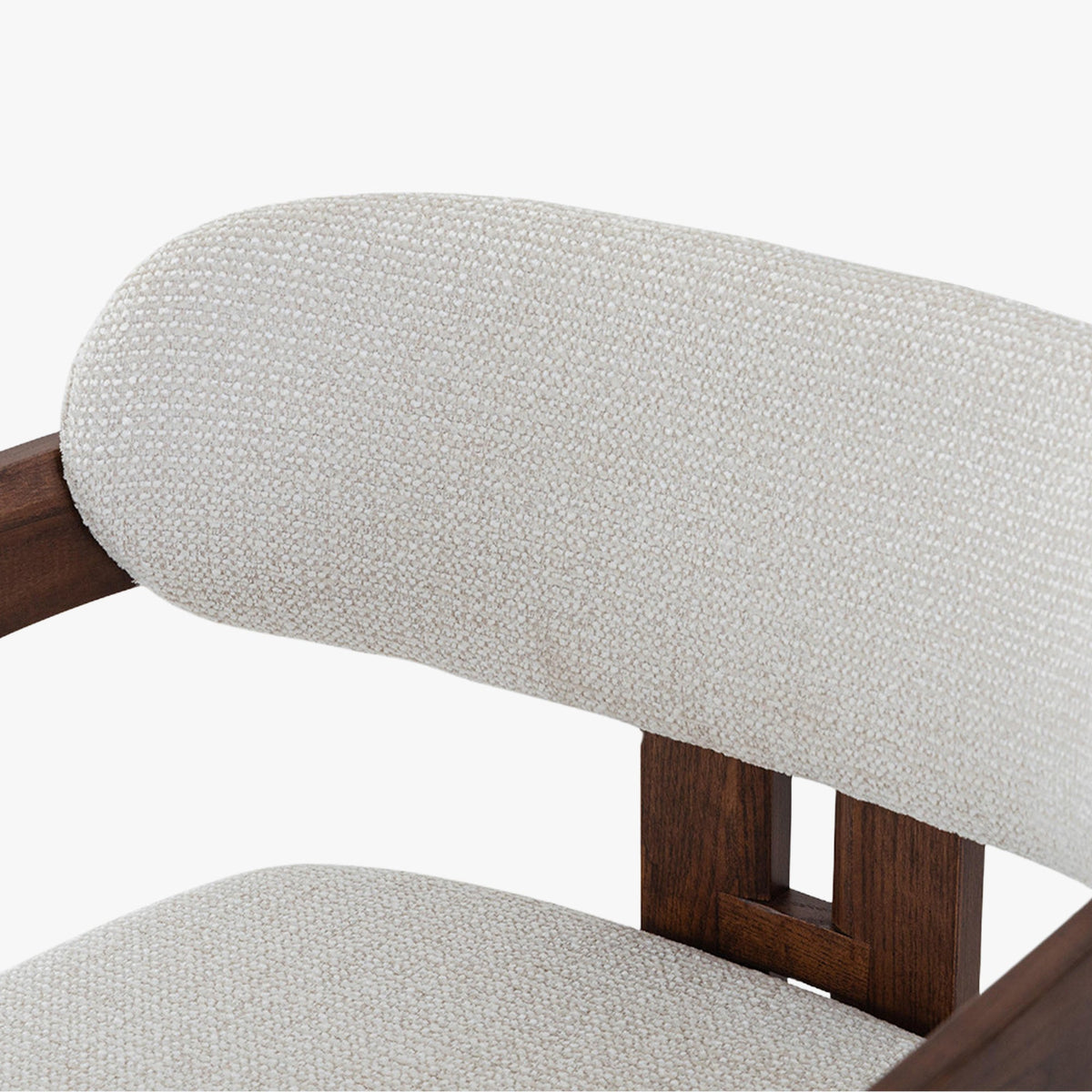 SANDRA Tabouret en tissu beige pieds en chêne massif foncé - Mobilier Deco