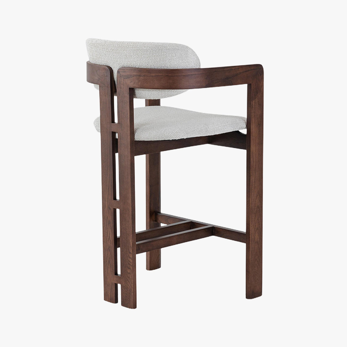 SANDRA Tabouret en tissu beige pieds en chêne massif foncé - Mobilier Deco