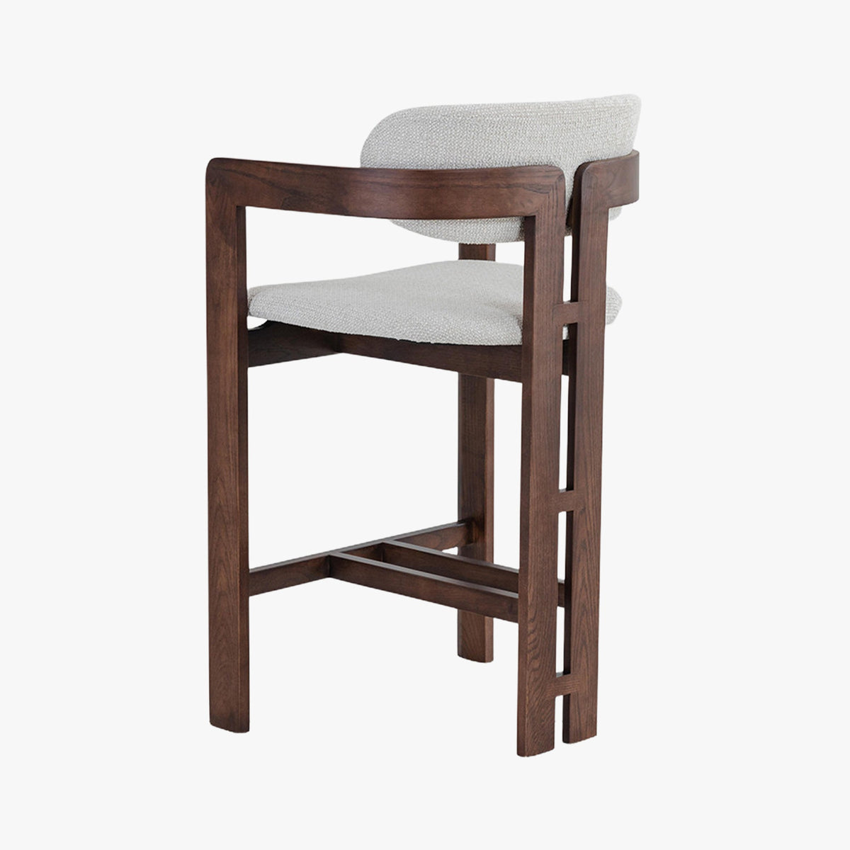SANDRA Tabouret en tissu beige pieds en chêne massif foncé - Mobilier Deco
