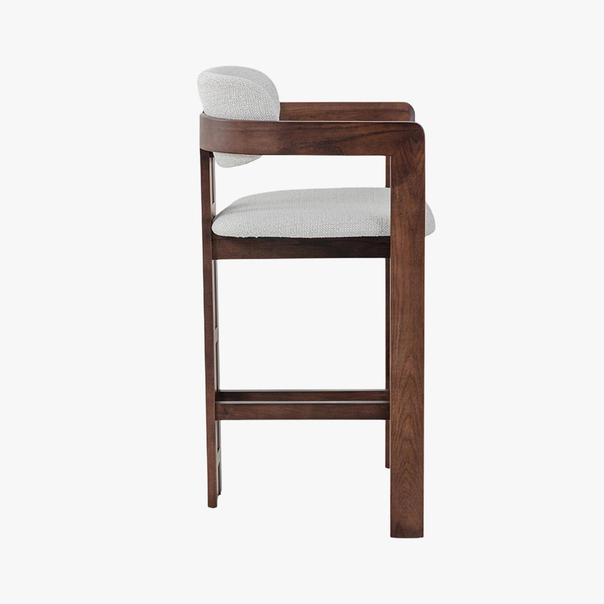 SANDRA Tabouret en tissu beige pieds en chêne massif foncé - Mobilier Deco