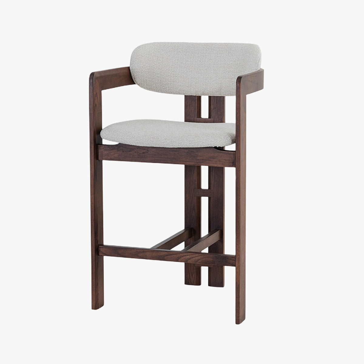 SANDRA Tabouret en tissu beige pieds en chêne massif foncé - Mobilier Deco