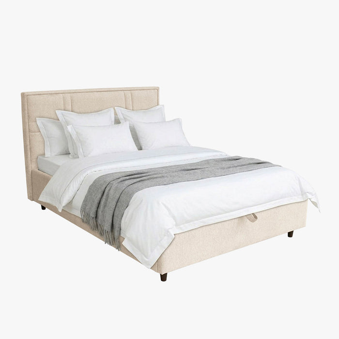 SANEL Lit double en tissu beige avec coffre 140x190 cm