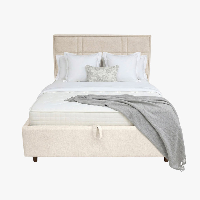 SANEL Lit double en tissu beige avec coffre 140x190 cm