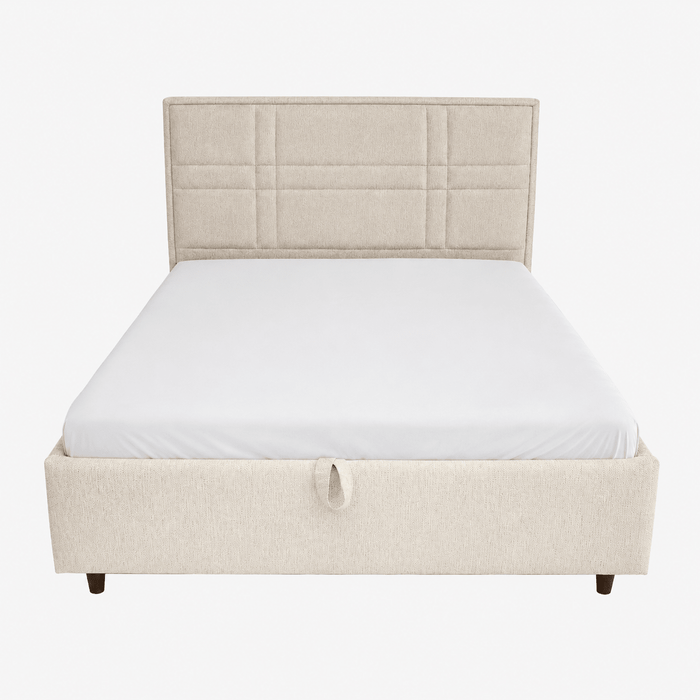 SANEL Lit double en tissu beige avec coffre 140x190 cm