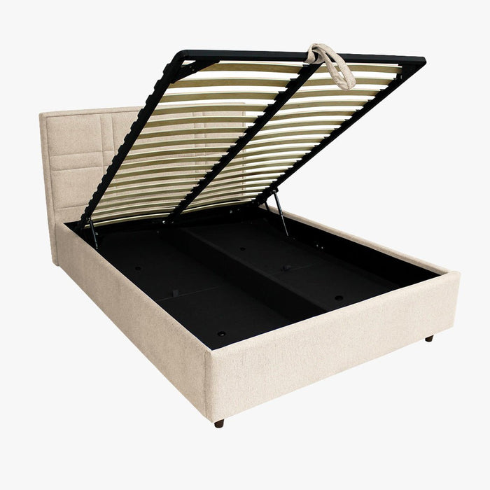 SANEL Lit double en tissu beige avec coffre 160x200 cm
