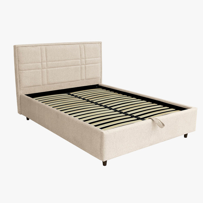 SANEL Lit double en tissu beige avec coffre 160x200 cm