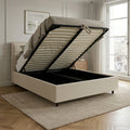 SANEL Lit double en tissu beige avec coffre 180x200 cm