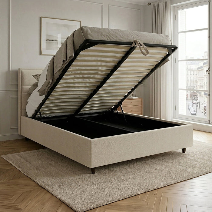 SANEL Lit double en tissu beige avec coffre 180x200 cm