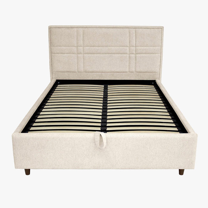 SANEL Lit double en tissu beige avec coffre 180x200 cm