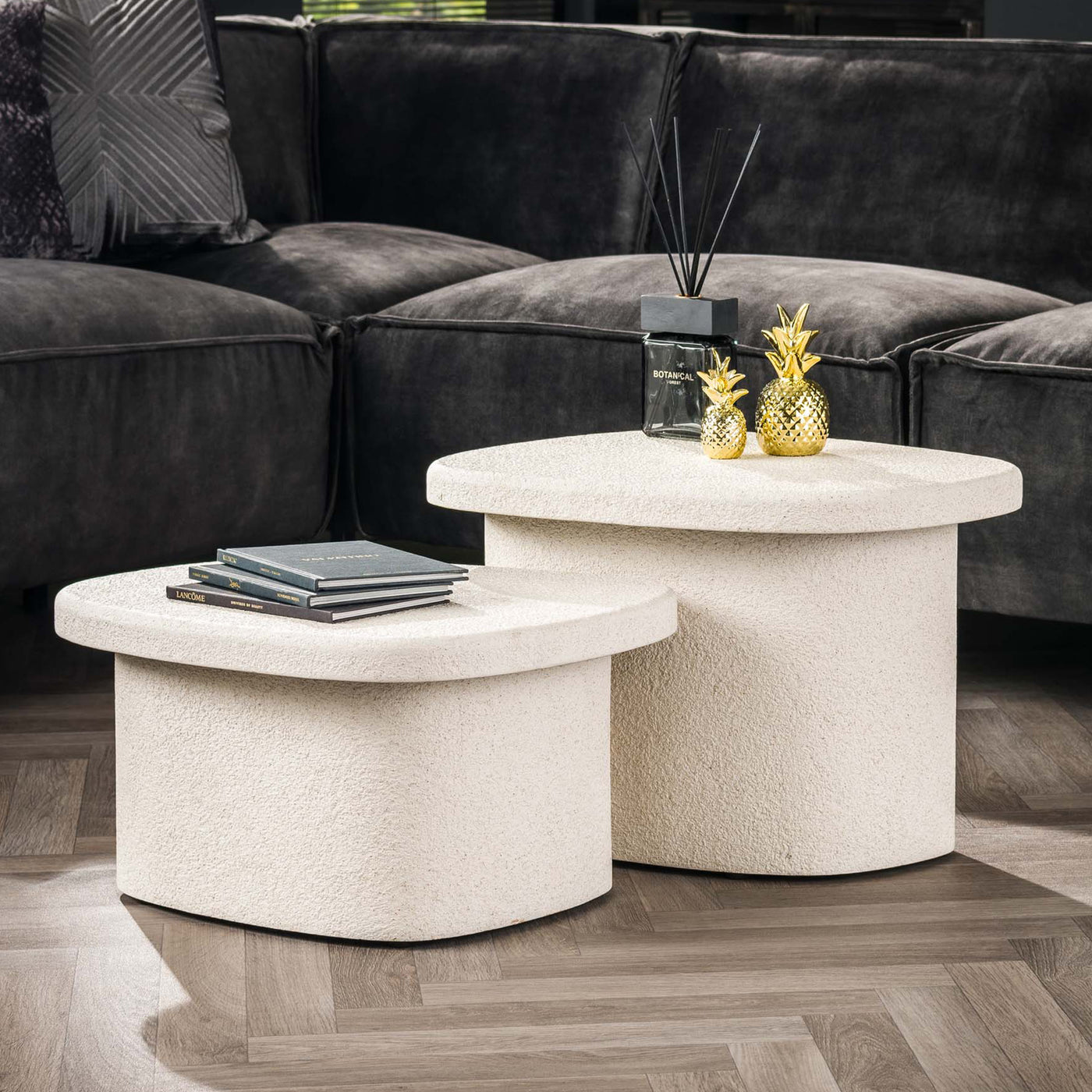 SANO Lot de 2 tables basses en marbre composite blanc