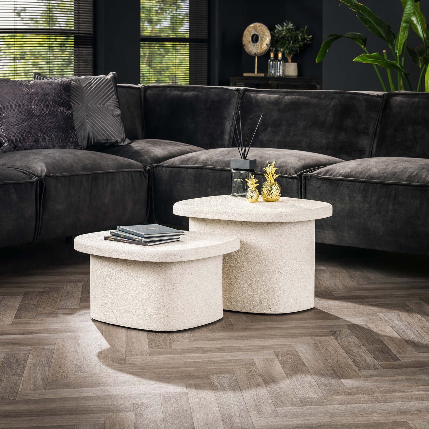 SANO Lot de 2 tables basses en marbre composite blanc