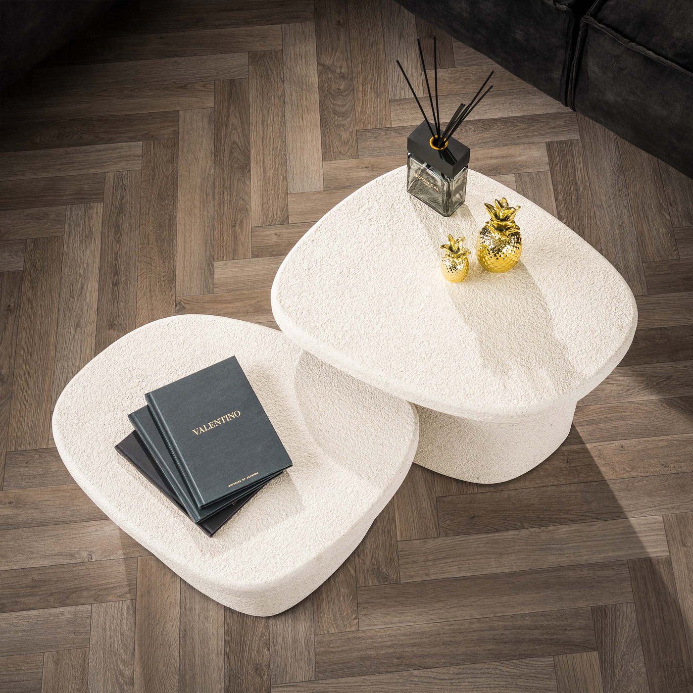 SANO Lot de 2 tables basses en marbre composite blanc