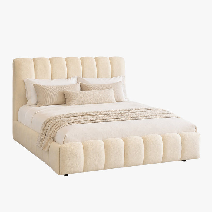 SAPHIRA Lit double en tissu beige avec coffre 180x200 cm