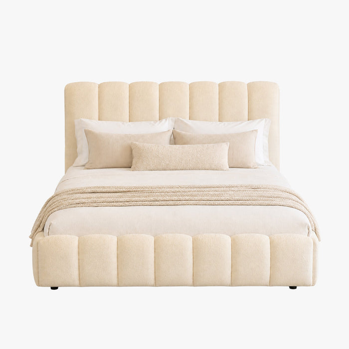 SAPHIRA Lit double tissu beige avec coffre 160x200 cm