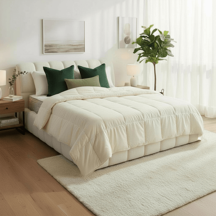 SAPHIRA Lit double tissu beige avec coffre 160x200 cm