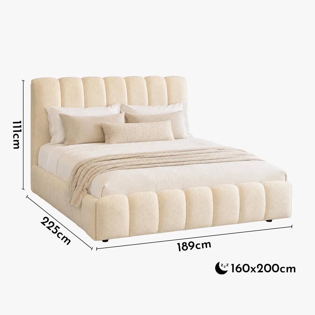 SAPHIRA Lit double tissu beige avec coffre 160x200 cm - Lits - Mobilier Deco
