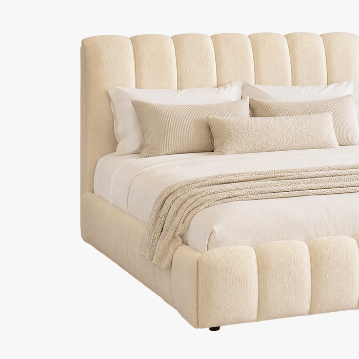 SAPHIRA Lit double tissu beige avec coffre 160x200 cm