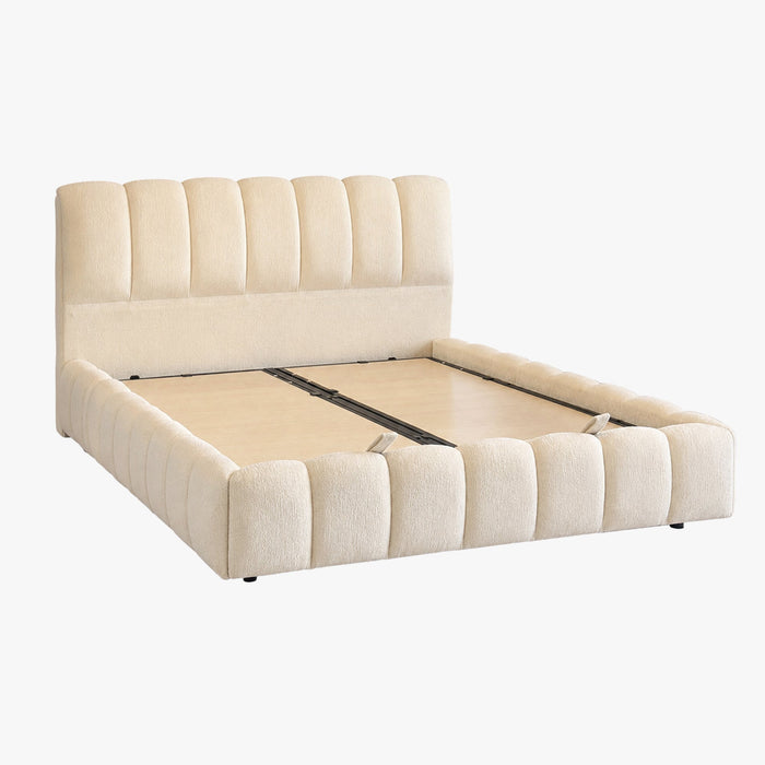 SAPHIRA Lit double tissu beige avec coffre 160x200 cm
