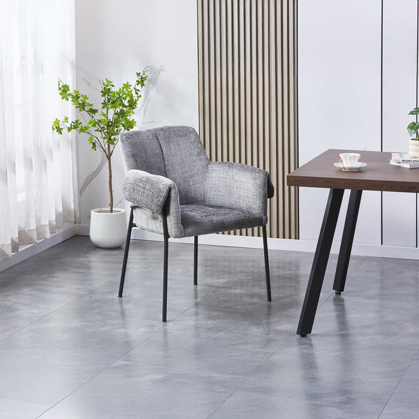 SARA Chaise en tissu gris clair pieds en métal noir