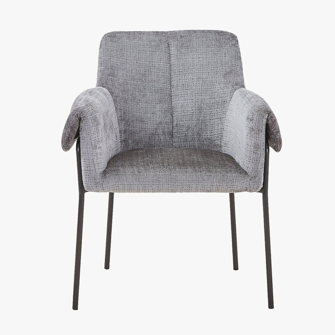 SARA Chaise en tissu gris clair pieds en métal noir - Chaise de repas - Mobilier Deco