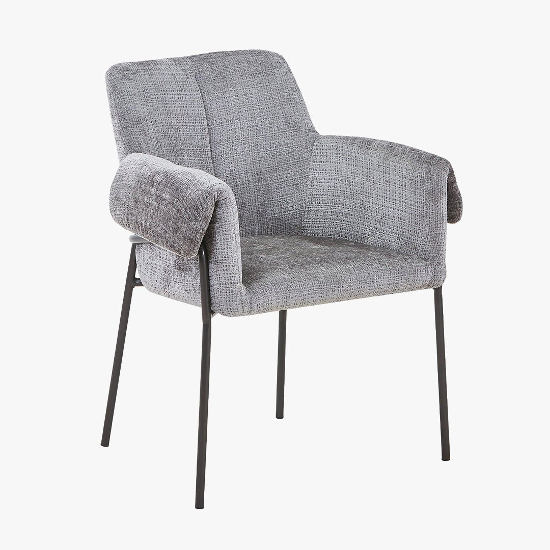 SARA Chaise en tissu gris clair pieds en métal noir - Chaise de repas - Mobilier Deco