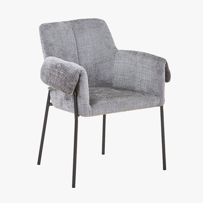 SARA Chaise en tissu gris clair pieds en métal noir
