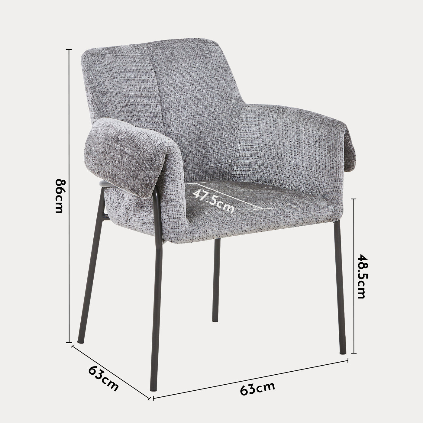 SARA Chaise en tissu gris clair pieds en métal noir