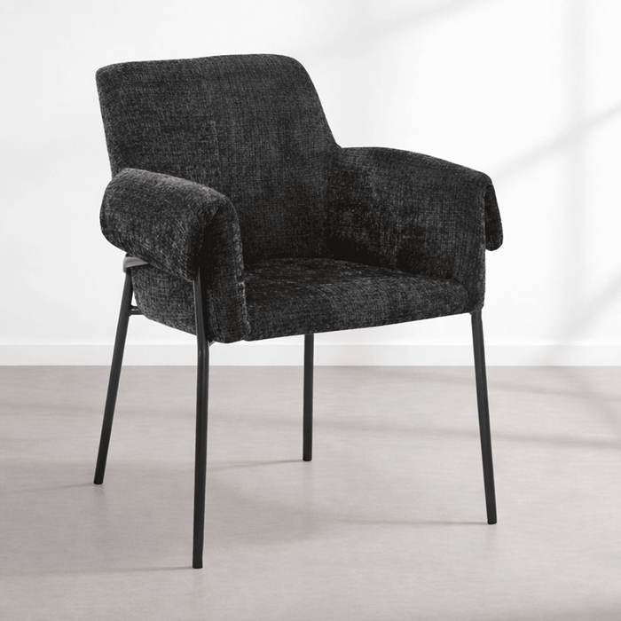 SARA Chaise en tissu noir pieds en métal noir