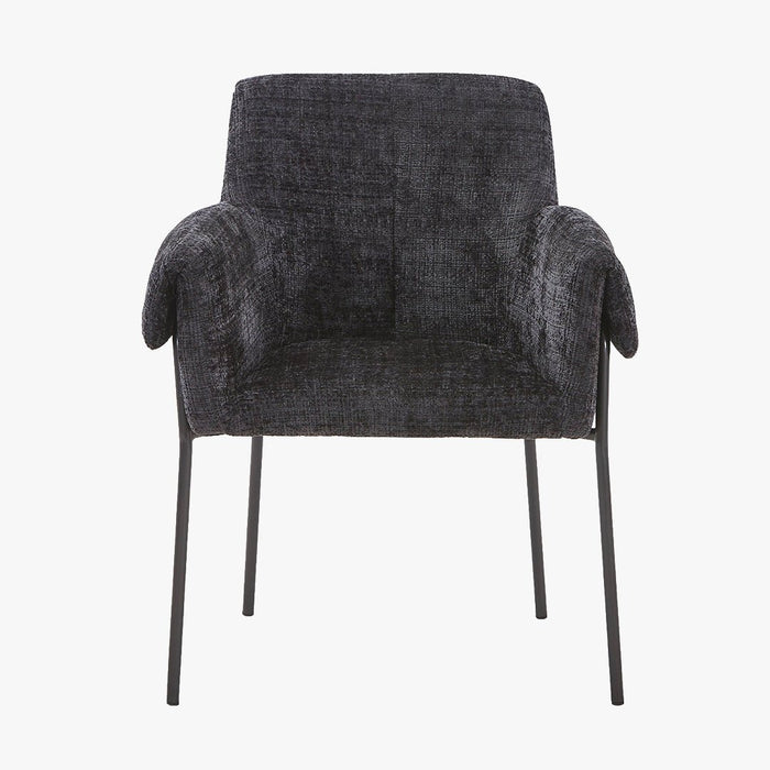 SARA Chaise en tissu noir pieds en métal noir