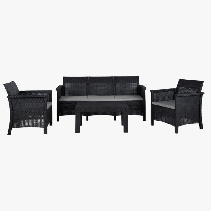 SAVIO Ensemble de mobilier de jardin 5 places avec table noir